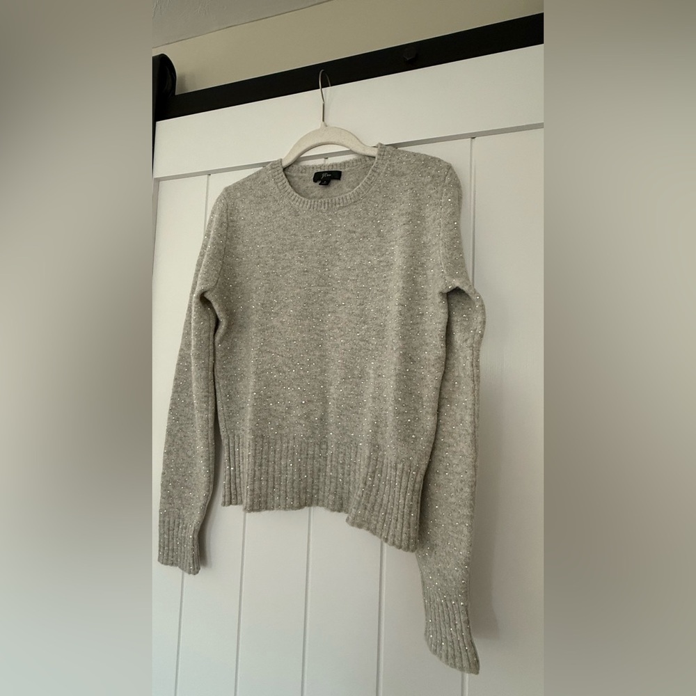 J. Crew Light Gray Wool Sweater with iridescent sparkly beads.